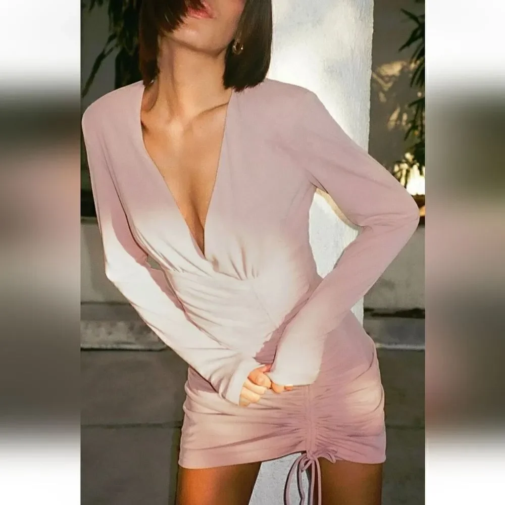 New Zara Pale Pink Mini Ruched Dress Blogger Favorite Size Medium - Picture 4 of 13